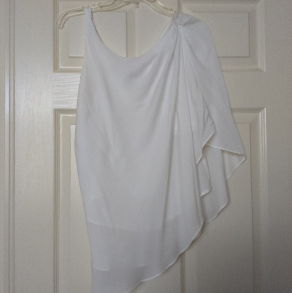 BCBG White Silk Draped Top